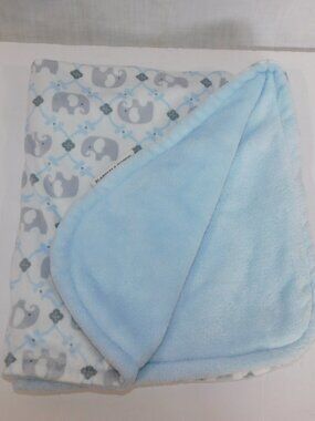 Blankets & Beyond Gray Elephant Blue Plush fleece Multi Use Baby Blanket